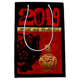 Sacola Para Presentes Média 2019 Porcos Chineses Ano Zodiac Aniversário Mediu