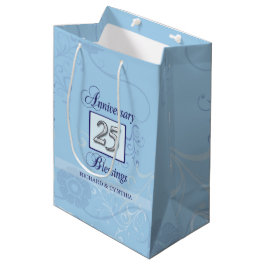 Sacola Para Presentes Média 25º Aniversário em Azul e Prata