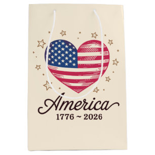 Sacola Para Presentes Média 250 Anos Bandeira Coração 1776 2026 250º 4 De Julh