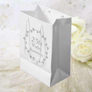 Sacola Para Presentes Média 25 Silver Casamento Aniversário Ivy Wreath
