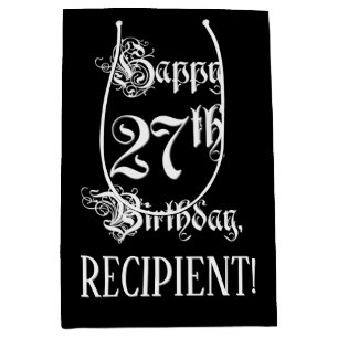 Sacola Para Presentes Média 27.o aniversário: Rico, Script Elegante + Nome Per