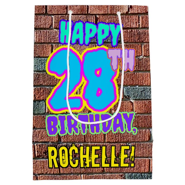 Sacola Para Presentes Média 28º aniversário: Diversão, Grafite Urbano Inspirad (Verso)