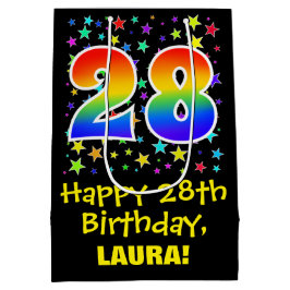 Sacola Para Presentes Média 28.º aniversário: Padrão de estrelas coloridas e a