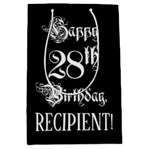 Sacola Para Presentes Média 28.o aniversário: Rico, Script Elegante + Nome Per