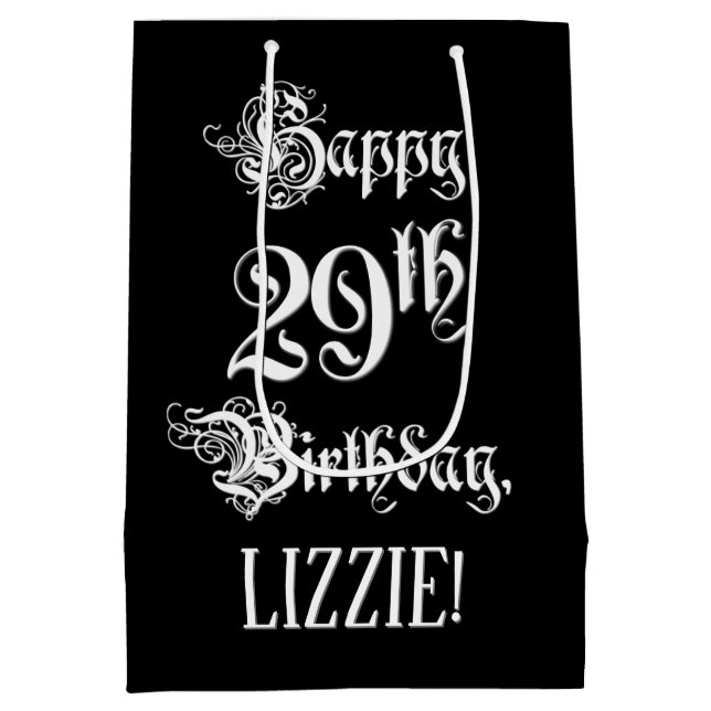 Sacola Para Presentes Média 29.o aniversário: Rico, Script Elegante + Nome Per (Verso)