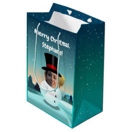 Sacola Para Presentes Média 2 bonecos de neve engraçados personalizados com