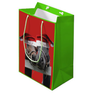 Sacola Para Presentes Média 2 cavalos que beijam com chapéus do papai noel