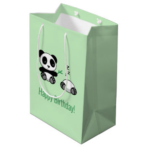 Sacola Para Presentes Média 2 Pequenos Pandas Bonitos em Verde