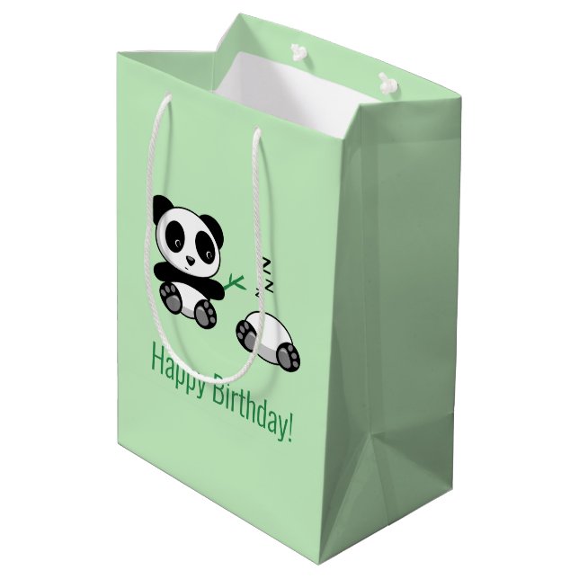 Sacola Para Presentes Média 2 Pequenos Pandas Bonitos em Verde (Verso inclinado)