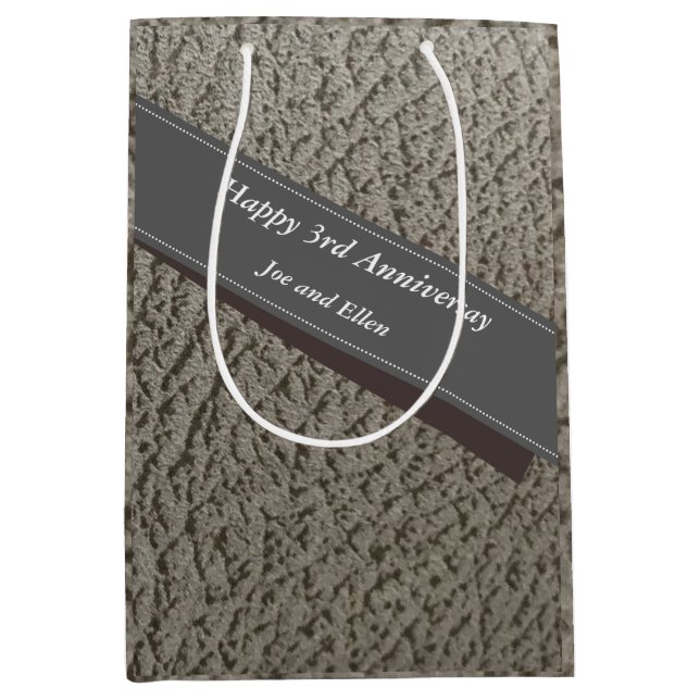 Sacola Para Presentes Média 3º aniversário, Faux Leather (Frente)