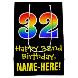 Sacola Para Presentes Média 32º aniversário: Divertido, Negrito, Colorido, Arc