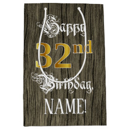 Sacola Para Presentes Média 32.º aniversário: Padrão Faux Dourado de Aparência