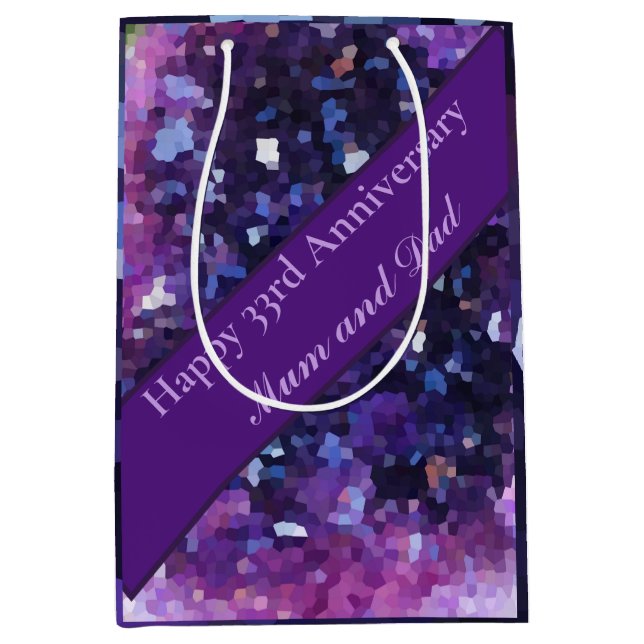 Sacola Para Presentes Média 33º aniversário de casamento editável (Frente)