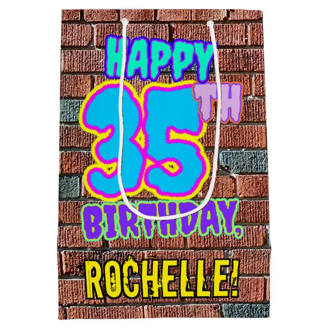 Sacola Para Presentes Média 35.º aniversário: Grafite Urbano divertido Inspira (Verso)