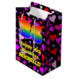 Sacola Para Presentes Média 36.o aniversário: Padrão de Corações Adorávei