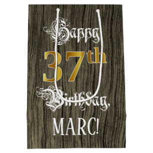 Sacola Para Presentes Média 37.º aniversário: Padrão Faux Dourado de Olhar e M