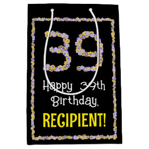 Sacola Para Presentes Média 39.o aniversário: Número de Flores, Nome Personali