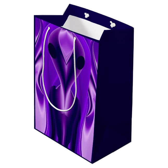 Sacola Para Presentes Média 3D Sonhos Roxos Arco-Íris, Alienígena (Verso inclinado)