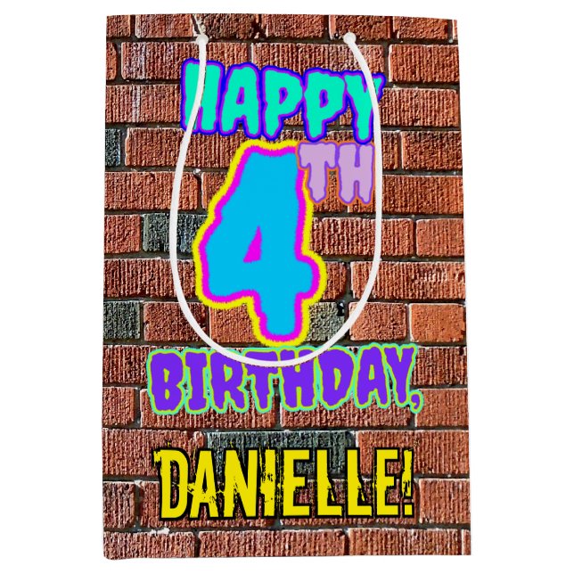 Sacola Para Presentes Média 4º aniversário: Diversão, Grafite Urbano Inspirado (Frente)