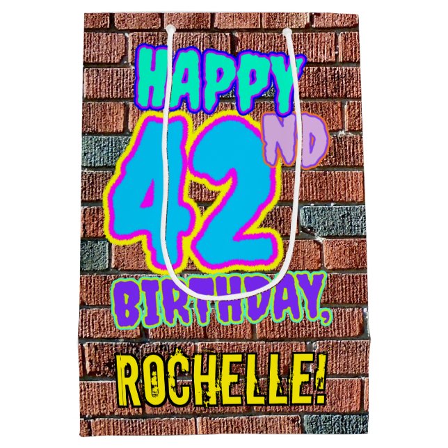 Sacola Para Presentes Média 42º Aniversário: Grafite Urbano Divertido Inspirad (Verso)