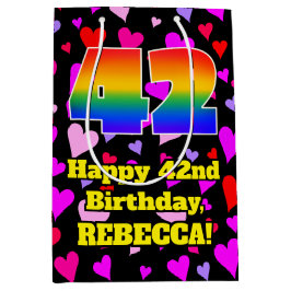 Sacola Para Presentes Média 42º Aniversário: Padrão de Corações Adoráveis, Arc