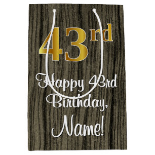 Sacola Para Presentes Média 43º Aniversário: Elegante com Estilo Falso Dourado