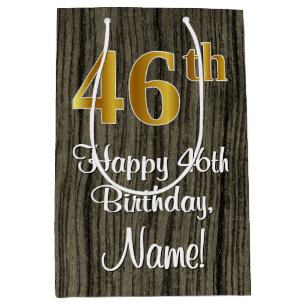 Sacola Para Presentes Média 46.o aniversário: Olhar Dourado do legante Faux #