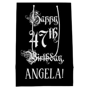 Sacola Para Presentes Média 47.o aniversário: Rico, Script Elegante + Nome Per