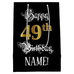 Sacola Para Presentes Média 49º aniversário ~ Script de Rico; Faux Dourado L