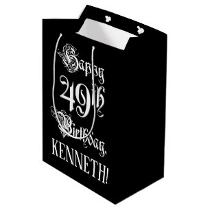 Sacola Para Presentes Média 49.o aniversário: Rico, Script Elegante + Nome Per