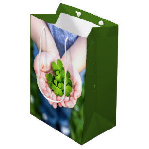 Sacola Para Presentes Média 4 Clovers de Folha para o Aniversário