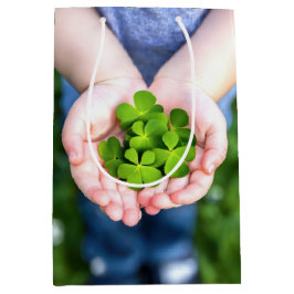 Sacola Para Presentes Média 4 Clovers de Folha para o Aniversário