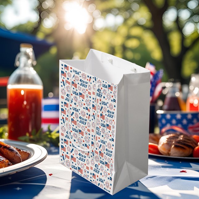 Sacola Para Presentes Média 4 de julho | Sinalizador, Fireworks e Stars EUA (Criador carregado)