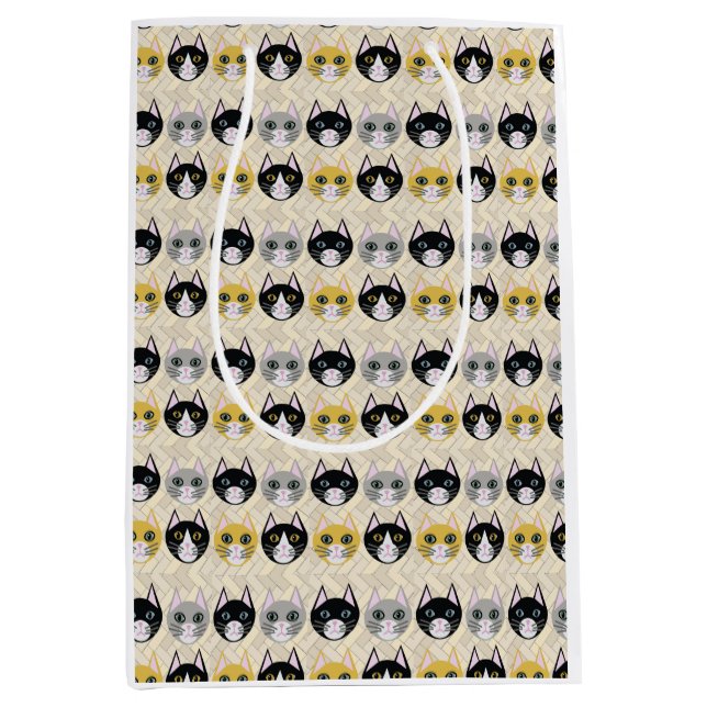 Sacola Para Presentes Média 4 Gatos, Herringbone Beige (Frente)