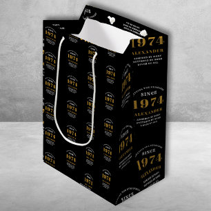 Sacola Para Presentes Média 50º aniversário 1974 Chic Elegante Dourado Negro