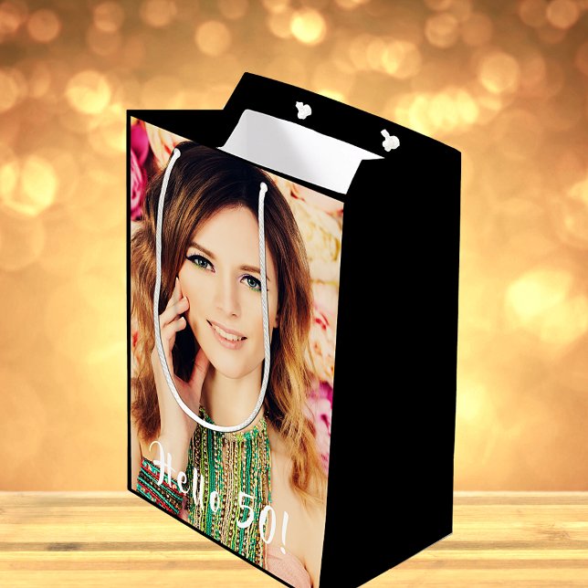 Sacola Para Presentes Média 50º aniversário personalizado foto saudação 50 cin (Criador carregado)
