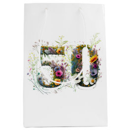 Sacola Para Presentes Média 50º Aniversário Texto decorativo de Flor Selvagem