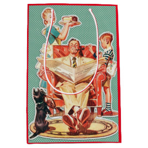 Sacola Para Presentes Média 50 nuclear da família Vintage de 1950