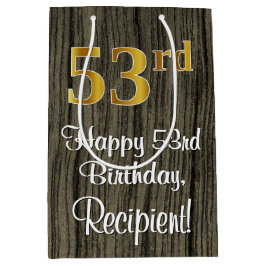 Sacola Para Presentes Média 53º aniversário: Elegante Faux Dourado Look #, Fau