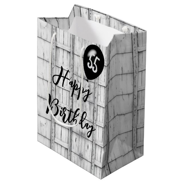 Sacola Para Presentes Média 55.º Aniversário Padrão de Madeira Rústica Simétri (Frente inclinada)