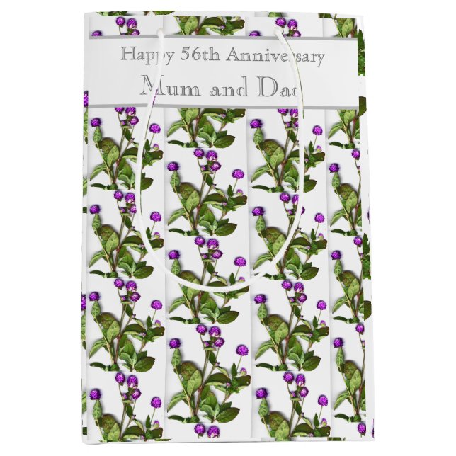 Sacola Para Presentes Média 56º aniversário do casamento Globe Amaranth (Frente)