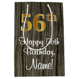 Sacola Para Presentes Média 56º Aniversário: Elegante com Estilo Falso Dourado