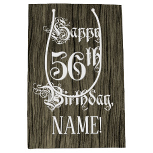 Sacola Para Presentes Média 56.o aniversário: Rico, Faux Wood Look + Nome Per