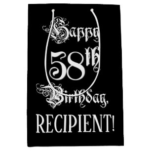 Sacola Para Presentes Média 58.o Aniversário: Rico, Script Elegante + Nome Pe