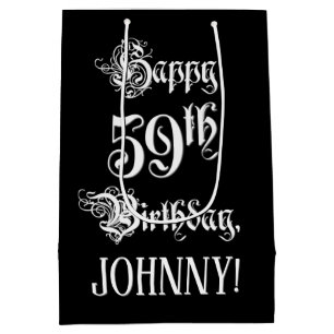 Sacola Para Presentes Média 59.o Aniversário: Rico, Script Elegante + Nome Pe