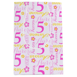 Sacola Para Presentes Média 5 Birthday cor-de-rosa-rosa com nome personalizado