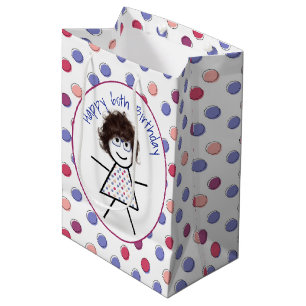 Sacola Para Presentes Média 60º Aniversário com Garota nas Bolinhas