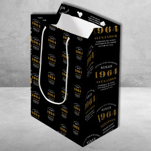 Sacola Para Presentes Média 60º aniversário de 1964 Chic Elegante Dourado Negr