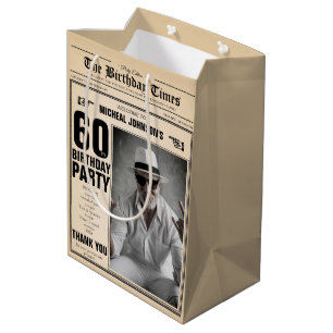 Sacola Para Presentes Média 60º aniversário Vintage Jornal Diversão Foto perso