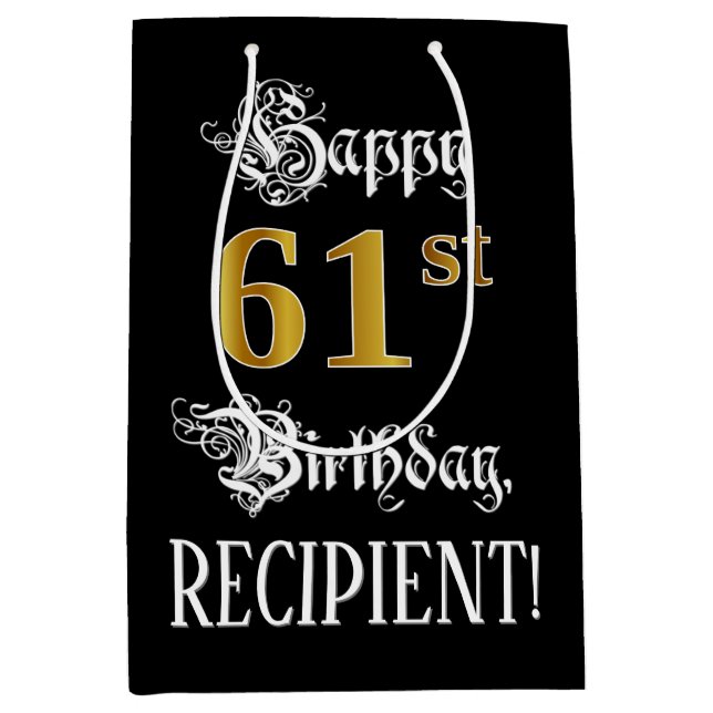 Sacola Para Presentes Média 6100 Aniversário da rua ~ Script do Rico; Faux Dou (Frente)